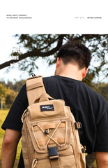 Khaki Tactical Canvas Large Sling Bag For Men