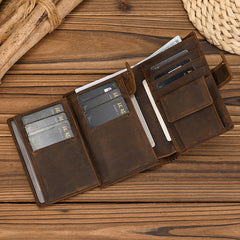 trifold leather wallets High Quality Trifold Leather Wallet With Buckle ID Window 