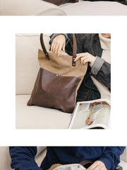 canvas and leather bag​ Canvas Tote Bags Khaki&Coffee Canvas Leather Handbag Womens Canvas Leather Tote Bags for Men