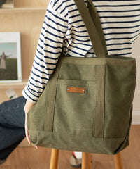 Mens Army Green Canvas Large Tote Bag Canvas Handbag Canvas Tote for Men Women