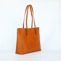 Womens Brown Leather Tote Purse Horizontal Tote Shopper Shoulder Bag for Ladies