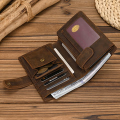 Vertical Leather Trifold Wallets for Men A Lot of Cards High Quality Trifold Leather Wallet With Buckle ID Window 