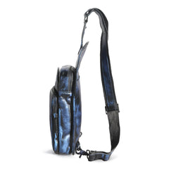 best leather sling bag Blue Blue Leather Chest Bag For Men Cool Leather Sling Bag Mens Sling Crossbody Backpack