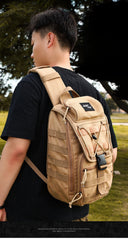 Khaki Tactical Canvas Large Sling Bag For Men