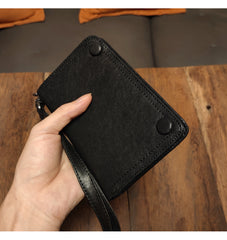 wallet size clutches Leather Wristlet Wallet for Men wristlet wallet small​ dark brown wristlet wallet​ leather clutch wallet​ biker chain wallet