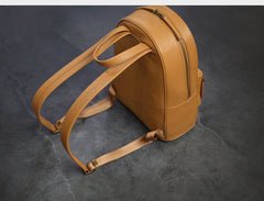 Womens Tan Leather Backpack Minimalist Satchel Backpack Purse for Ladies