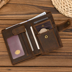 trifold leather wallets for men High Quality Trifold Leather Wallet With Buckle ID Window 