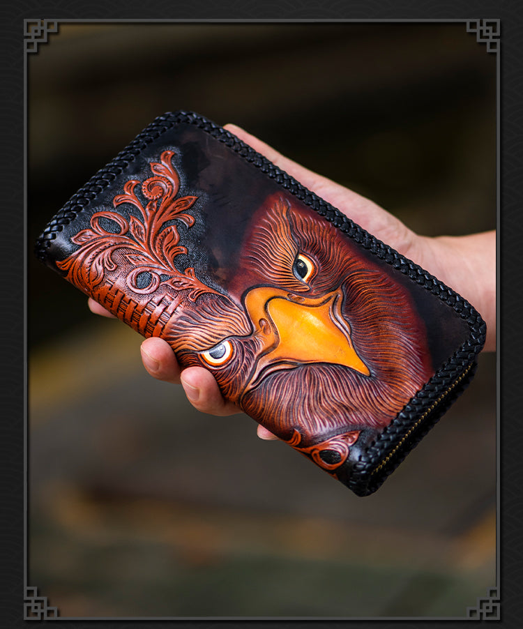 cool phone wallets Eagle Tooled Leather Wallet Cool Wallets for Guys Hand Tooled Leather Wallet Mens Zip Around Wallet