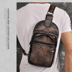 sling bag men leather Dark Brown Leather Chest Bag For Men Cool Leather Sling Bag Mens Sling Crossbody Backpack