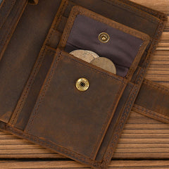 leather trifold wallet mens A Lot of Cards High Quality Trifold Leather Wallet With Buckle ID Window 