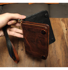 clutch wallet with strap Leather Wristlet Wallet for Men wristlet wallet small​ dark brown wristlet wallet​ leather clutch wallet​ biker chain wallet