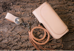 leather wallet with leather chain​ Handmade Biker Wallet beige Leather Biker Wallet with Chain Bifold Long Wallet for Men 