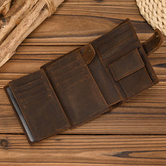 Vertical Leather Trifold Wallets for Men A Lot of Cards High Quality Trifold Leather Wallet With Buckle ID Window 