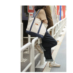 Mens White&Blue Canvas  Stachel Tote Bags Canvas Tote Shoulder Bag Handbag for Women