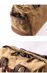 Khaki Waxed Canvas Leather Mens Waterproof Large Weekender Bag Travel Bag Luggage Bag for Men