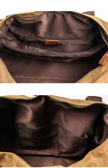 Khaki Waxed Canvas Leather Mens Waterproof Large Weekender Bag Travel Bag Luggage Bag for Men