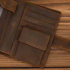 Vertical Leather Trifold Wallets for Men A Lot of Cards High Quality Trifold Leather Wallet With Buckle ID Window 