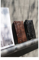 Mens Bifold Leather Wallet With Pen Holder Cool Leather Wallet With Phone Pocket