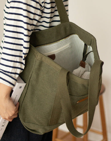 Army Green Canvas Large Tote Bag