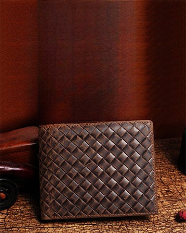 Billfold Wallet With Detachable Card Holder Braided Leather Pattern Billfold Wallet for Men