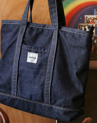 Womens Blue Denim Large Tote Bag Denim Handbag Denim Large Tote Shoulder Bag for Men Women