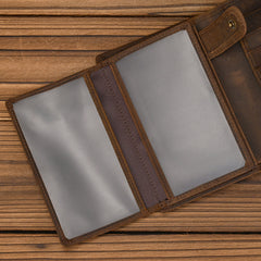 Vertical Leather Trifold Wallets for Men A Lot of Cards High Quality Trifold Leather Wallet With Buckle ID Window 