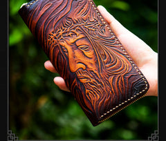 Tooled Leather Wallet Christian Wallet for Men Biker Wallet Cool Wallet God Wallet Handmade Wallet 