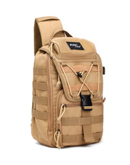 Khaki Tactical Canvas Large Sling Bag For Men 