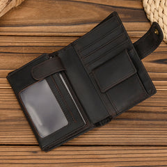 Vertical Leather Trifold Wallets for Men A Lot of Cards High Quality Trifold Leather Wallet With Buckle ID Window 