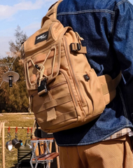 Khaki Tactical Canvas Large Sling Bag For Men Military Sling Bag For Big Men