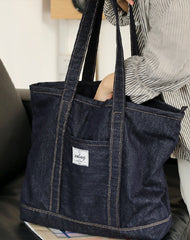 Mens Blue Denim Large Tote Bag Denim Handbag Denim Large Tote Shoulder Bag for Men Women