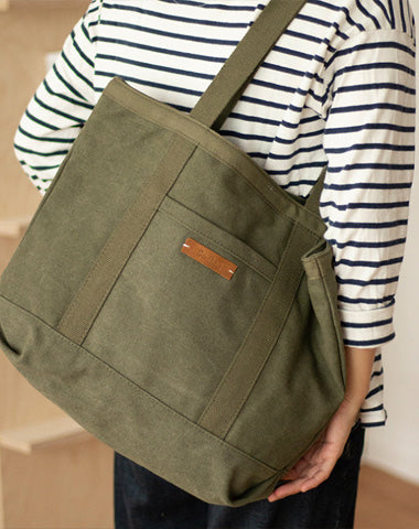 Mens Army Green Canvas Large Tote Bag Canvas Handbag Canvas Tote for Men Women