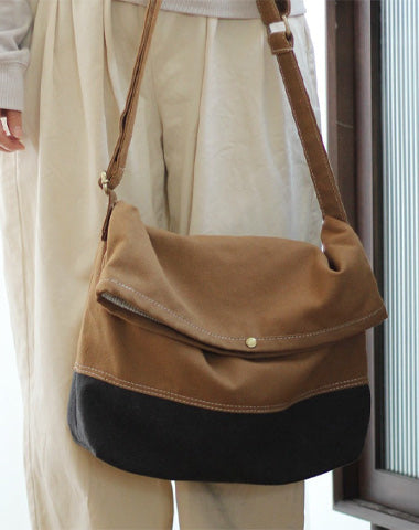 Khaki Canvas Messenger Bag