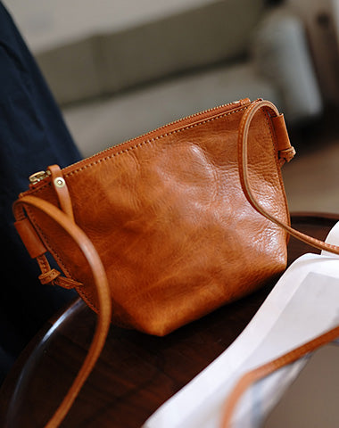 Small Leather Crossbody Bag Brown Minimalist Small Purse 