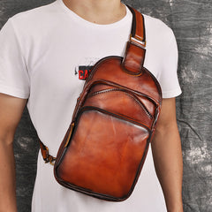 mens sling bags leather​ Leather Chest Bag For Men Cool Leather Sling Bag Mens Sling Crossbody Backpack