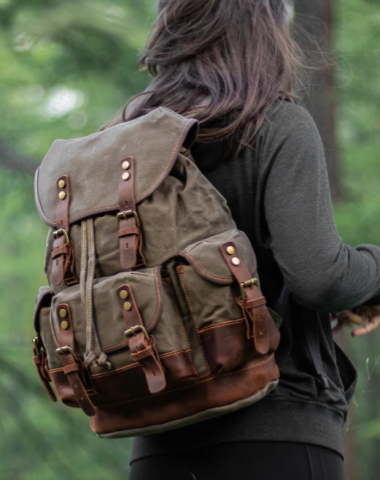 Canvas And Leather Backpack Hiking Backpack for Women Waxed Canvas Backpack With Laptop Compartment