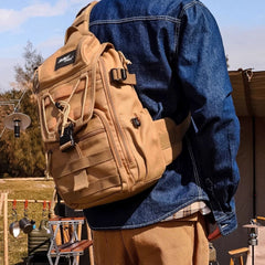 Khaki Tactical Canvas Large Sling Bag For Men