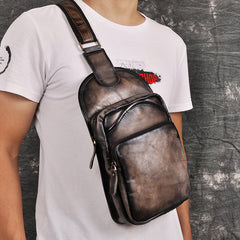 sling bag leather men​ Leather Chest Bag For Men Cool Leather Sling Bag Mens Sling Crossbody Backpack