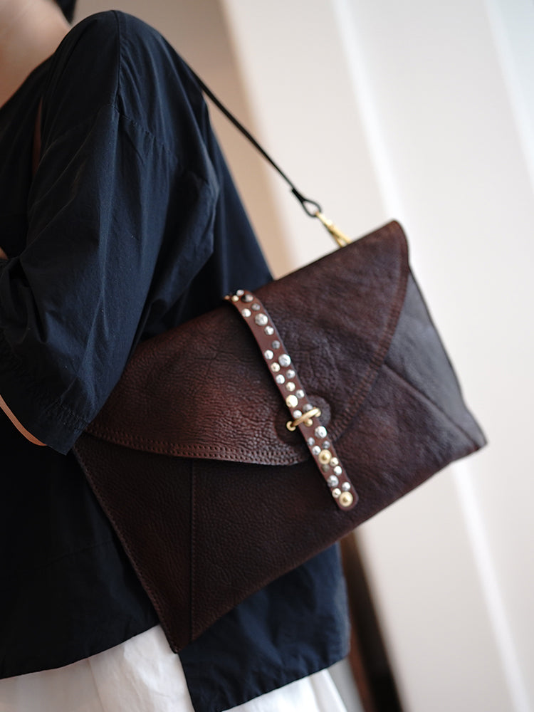 Cute Brown LEATHER Flip Side Bag Handmade WOMEN Envelope Crossbody BAG –  Feltify
