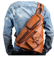 Large Men's Sling Bag Leather Convertible Big Sling Bag Backpack For Men