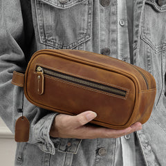 Brown Leather Dopp Kits for Men 