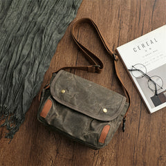 Gray Waxed Canvas Mens Casual Shoulder Bag Messenger Bags Casual Courier Bags for Men