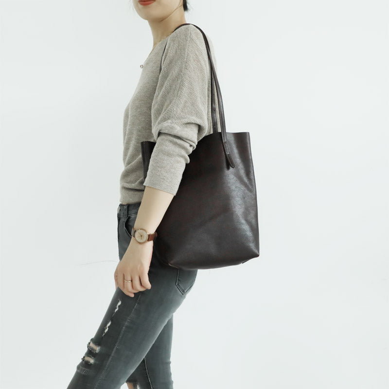 Black Womens Leather Small Tote Purse Womens Tote Shoulder Bag for Lad