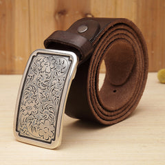 Handmade Custom personalized floral Leather men brown black coffee belt