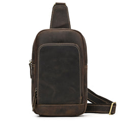 Coffee Mens  Leather Sling pack Leather Chest Bag Leather Sling Bag Crossbody Sling bag For Men