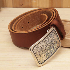 Handmade Custom personalized floral Leather men brown black coffee belt