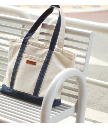 women's canvas tote​ Women White&Blue Two Tone Canvas Tote Bags Large Canvas Tote Bag Women 