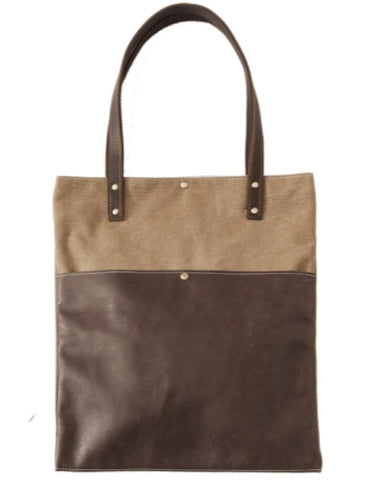 Womens Canvas Leather Tote Bag With Leather Handles 