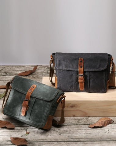 Canvas Courier Bag Canvas Messenger Bag for Men Small Waxed Canvas Crossbody Bag Mens Waterproof Camera Bag Gray Side Bag