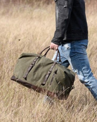 Canvas and Leather Duffle Bag Weekender Duffle Bag Green Canvas Duffle Bag Waxed Canvas Duffle Bag